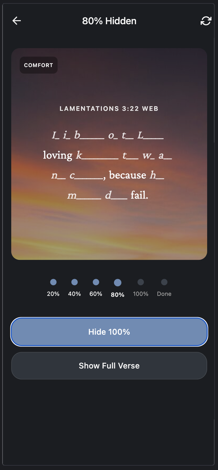 Memorization mode screen