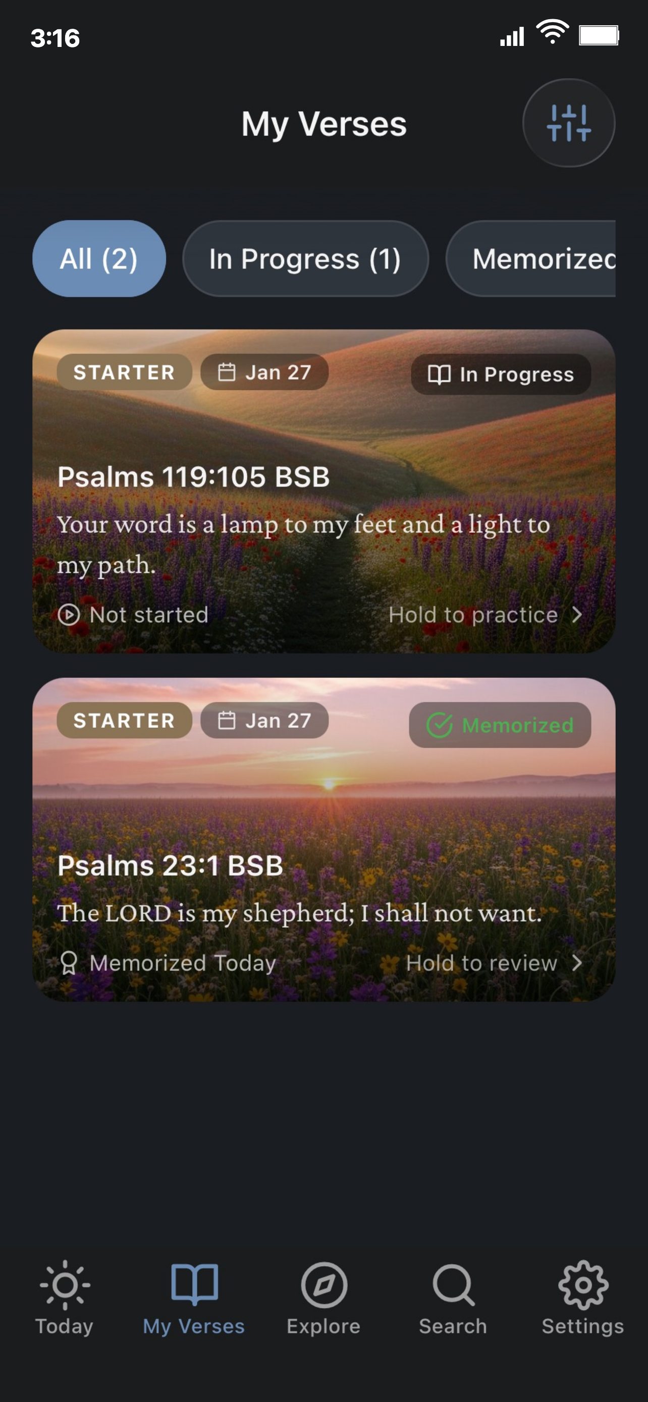 My Verses screen